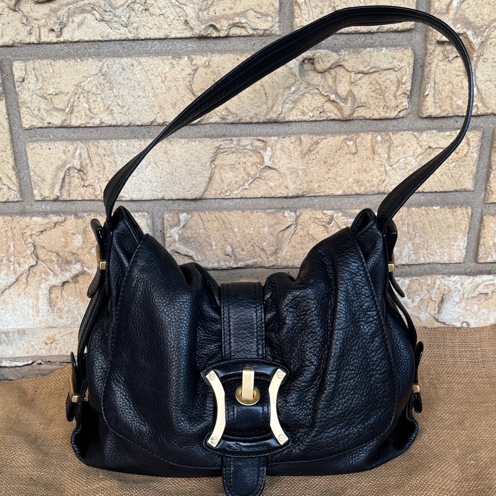 B MAKOWSKY large Leather Shoulder Bag Hobo Bag Gold Hardware Bow Shape - Picture 13 of 16